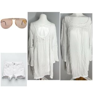 DOTTI WHITE CROCHET TOP / DRESS  SIZE MEDIUM